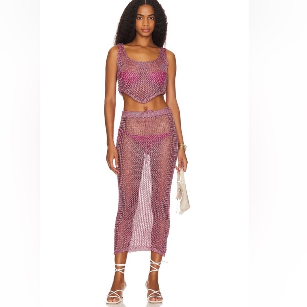 Superdown // Gabiji Skirt Set (metallic pink)